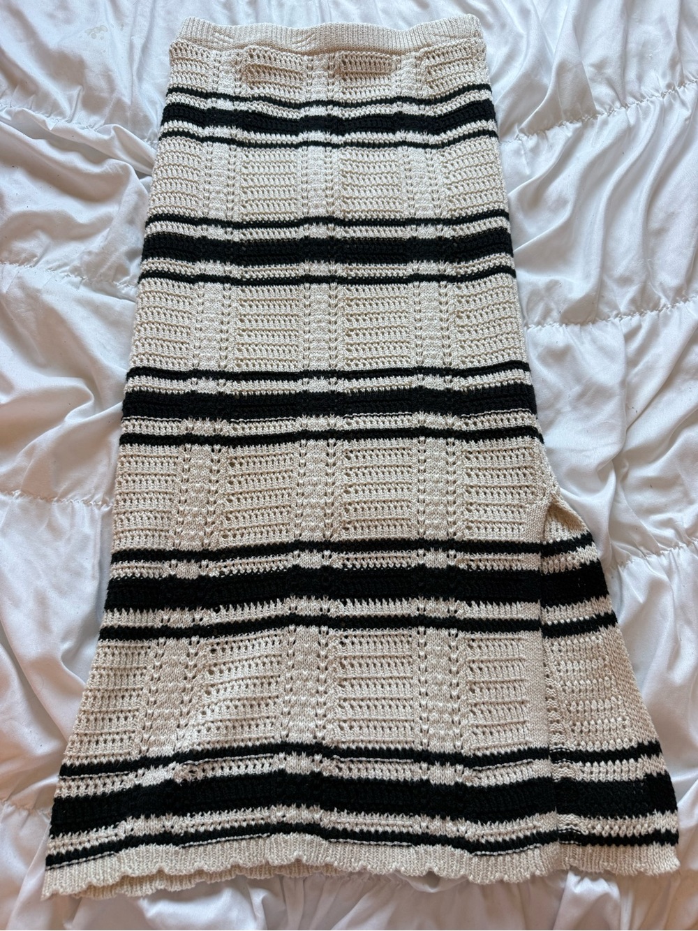 Freshman Black & Cream Striped Crochet Skirt